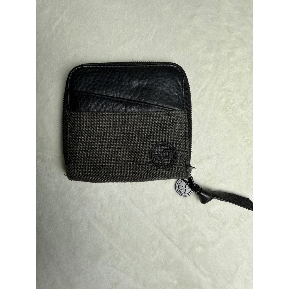 Pistil Womens Zip Around Wallet Charcoal Grey Canvas Black Faux Leather Floral